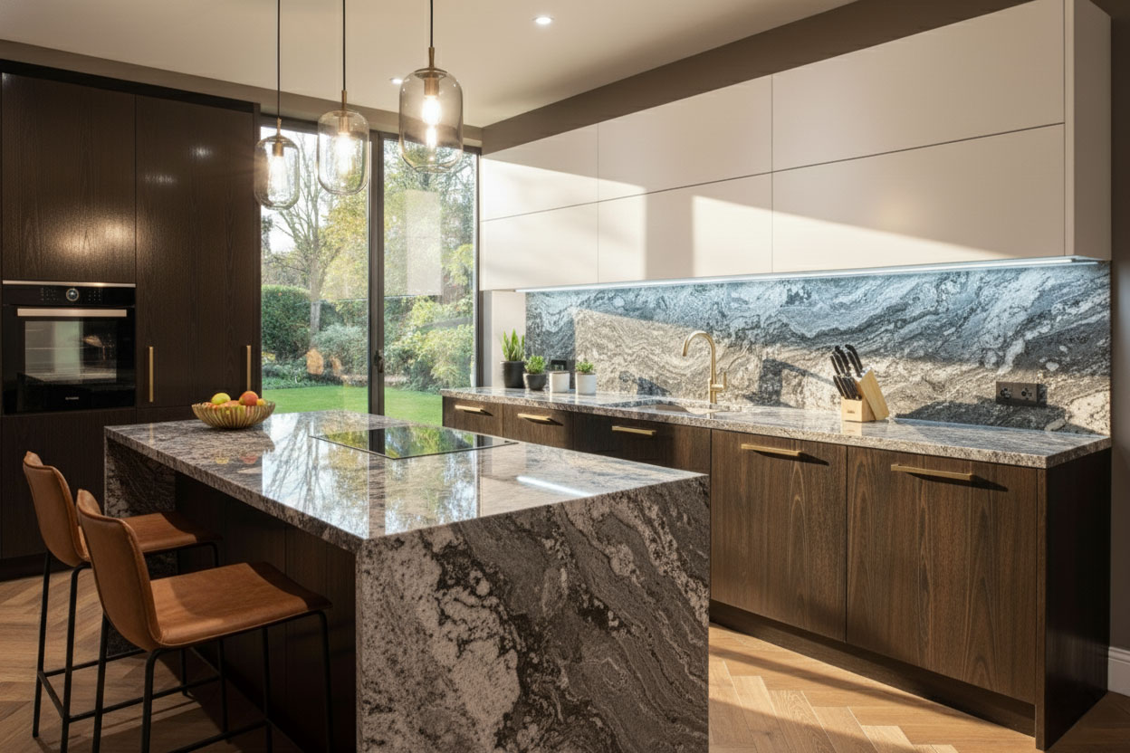 Black granite countertops installed in a Kansas City MO kitchen